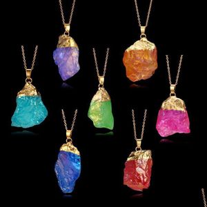 Pendant Necklaces Natural Stone Rainbow Crystal Pendant Necklace Wire Wrap Irregar Quartz Necklaces Drop Delivery Jewelry Pendants Dhxgl