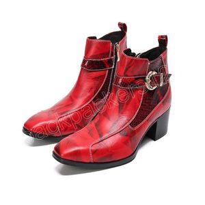 럭셔리 패션 하이힐 공식적인 남자 부츠 레드 정품 가죽 디자이너 남성 드레스 신발 발목 부츠 파티 오토바이 부츠