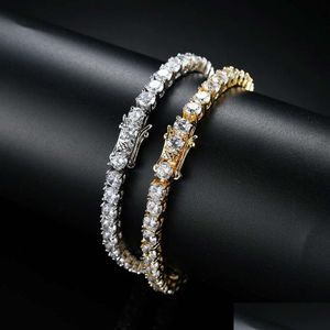 Tennis Hip Hop Tennis Diamonds Chain Bracelets For Men Fashion Luxury Copper Zircons Bracelet 7 Inches 8 Golden Sier Chains 238E Dro Dhon4