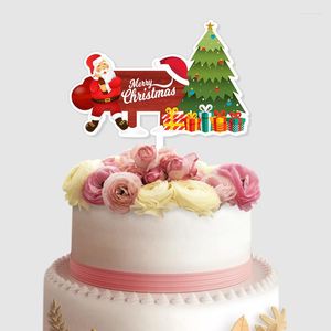 Forniture festive 2023 Buon Natale Cake Topper Acrilico Scatola regalo Babbo Natale Cervo Cupcake per decorazioni natalizie Decorazioni per feste