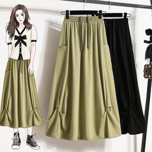 Skirts Black Green Cotton Knitted Irregular Long Elegant High-Waisted Women'S Spring Autumn Winter Korean Style Fashion 2022
