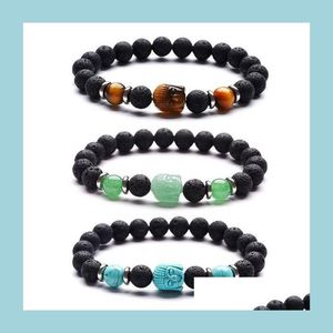 Perline Yoga Chakra Pietra naturale Buddha Perline Braccialetto di filo Occhio di tigre Ametista Cristallo Lava Rock Diffusore di olio Bracciali per le donne Dhtnw