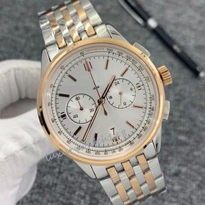 Luxury Designer Watches Quartz Chronograph Movement Rose Gold Size 46mm läder rostfritt stål Rem Sapphire Glass Waterproof Watchs Orologio. KOLLA PÅ