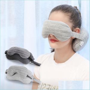 Cushion/Decorative Pillow Neck Pillow And Eye Mask Portable Travel Head Cushion Airplane Flight Sleep Rest Blackout Office Nap Drop Dhkyl