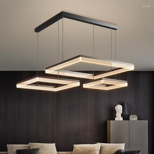 Avizeler Alüminyum Led Geometrik Square Yemek Odası Avizeli Ev Modern Minimalist Yaşam Dimmable Enerji Tasarrufu