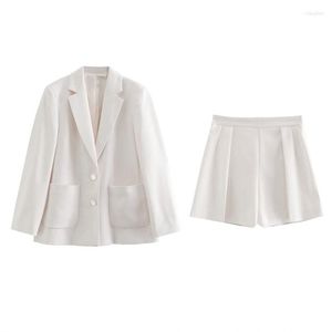 Two Piece Dress Blazers For Women Elegant Stylish Vintage Long Sleeve Coat Button Pockets Autumn Fashion White Jackets Ladies 2022