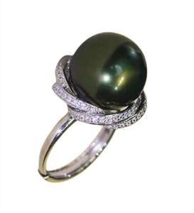 Freshwater Black pearl ring with zircon stones Various colors and styles gift for women jewelry Fashion has personality round 11mm size