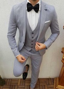 Mäns kostymer grå lyx för män Slim Fit Fashion Design Wedding Tuxedo Custom Three Piece Jacket Pants Vest Terno Masculino Completo