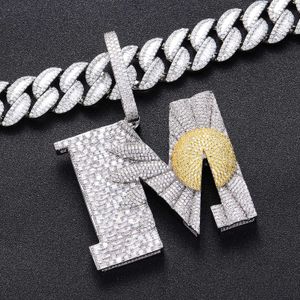 Hiphop stor m brev hänge halsband bling 5a zirkon äkta vita guldpläterade smycken