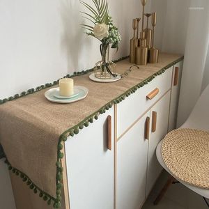 Tischdecke Uality Vintage Jute gewebter Läufer Home Coffee Tischsets mit weihnachtlicher Haarball-Dekoration