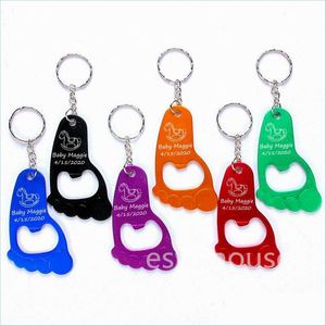 Öppnar Pocket Key Chain Beer Bottle Opener Baby Foot Shaped Keyring Bottles Kön avslöjar spädbarnsdusch favoriter Drop Delivery Home G DHRW3