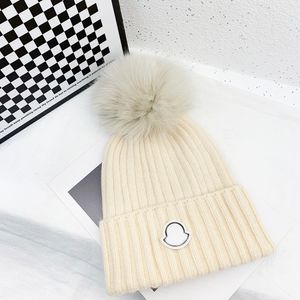 hat designer winter knitted beanie rabbit hair hat women's thick knitted thick warm fox plush ball women men beanie hat 5 colors