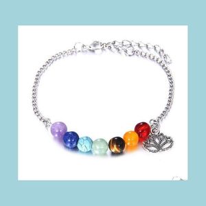 Beaded 7 Chakras Beaded Strands Bracelet For Women Crystal Healing Nce Beads Nature Stone Bracelets Lotus Charms Yoga Wholesale Drop Dhlkd