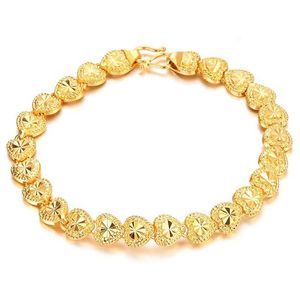Bracelet pour femmes sculpté Belle chaîne de poignet coeur k accessoires de dame remplie d or jaune pouces de long Gift357d
