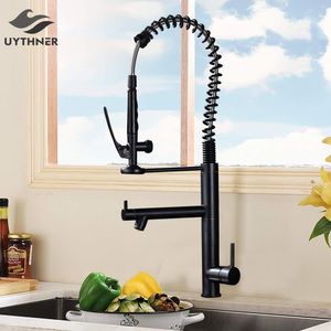 Mutfak muslukları lüks siyah bronz bahar karıştırıcı vanity musluk tek sap lavabo 360 rotasyon 221109