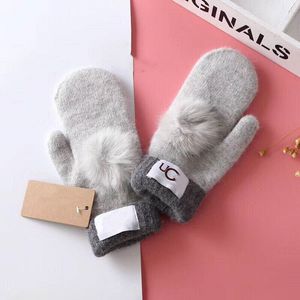Women's Winter and Autumn Cashmere Mittens Gloves with Lovely Fur Ball Outdoor sport warm Winter Gloves