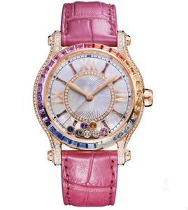 Orologio meccanico da donna di moda Cassa placcata in oro rosa 2892 Quadrante super movimento colore diamante intarsiato 36mm cintura di coccodrillo Happy Rainbow orologio di lusso per il tempo libero