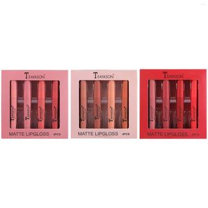 Lip Gloss 4Pcs Velvet Matte Women Lightweight Long Lasting Moisturizing Beauty Non-Stick Glaze Not Fade Makeup Kits Gifts