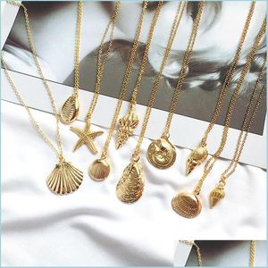 Colares pendentes Moda Moda Gold Color Alloy Cowrie Shell Colar para mulheres Conch Chanch Pingente Summer Jóias Starfish Collar Drop D Dhckz