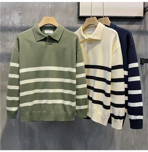 Erkek Sweaters 2022 Sonbahar Kış Men'in Dönüşü Kapak Örme Tam Kollu Jumpers Erkek Çizgili Sıcak Triko Küleyleri K76