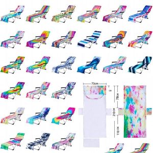 Coprisedie Tie Dye Sedia da spiaggia Er con tasca laterale Colorf Chaise Lounge Asciugamano Ers per lettino da piscina Suthing Garden Drop Consegna Dhxfw