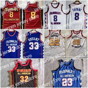 Basketballtrikots Druck McDonald All American Basketball Trikot 8 33 Bryant 22 Anthony 32 Davis 20 Jack Black Blue White Rot genäht