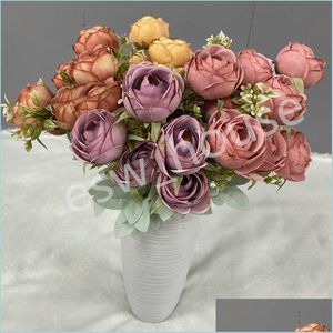Dekorativa blommor kransar 9 huvuden konstgjord pion rosblommor kamellia silke falska blommor br￶llop centerpieces hemfest dekor d dhpssd