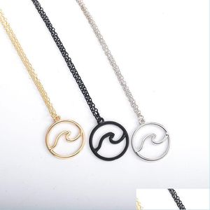 Pendant Necklaces Wave Necklace For Women Wholesale Nautical Jewelry Gift Ocean Sier Color Simple Beach Pendant Drop Delivery Neckla Dh8Vq