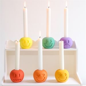 Candles Boowan Nicole Emoticon Candle Holder Mold Sunny Doll Jesmonite Silicone Candlestick Moulds for Handmade Home Decorations 221108