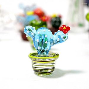 Dekorativa figurer Handgjorda Murano Glass Cactus Ornaments Desktop Craft Adornment Creative Colorful Cute Miniature Plant for Home Decor