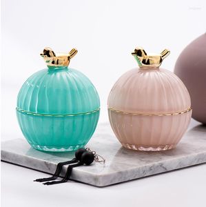 Bottiglie di stoccaggio Ornamenti per uccelli dorati in stile europeo Vaso per caramelle in vetro Portagioie Anello Decorazione per la casa