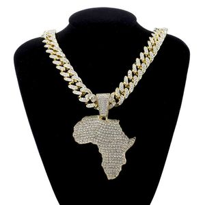 Fashion Crystal Africa Map Pendant Necklace For Women's Hip Hop Accessories Smycken Halsband Choker Cuban Link Chain Gift 2103247R