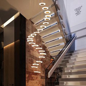 Lustres de escada em espiral lustre para escada el hall lounge decoração de teto alto lâmpada pendente de arte longa suspensa