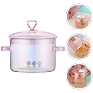 Bowls Pot Cooking Soup Stew Stock Glass Bowl Handle Instant Vintage Noodleportable Resistant Wear Two Homelid Warmer Panhousehold