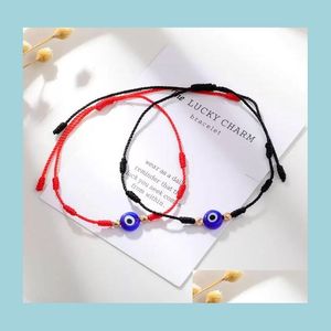 Charm Bracelets Turkish Lucky Evil Blue Eye Bracelets Handmade Braided Red Black Rope 7 Knots Bracelet Friendship Jewelry With Card Dh0Cu