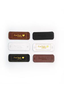 Wholesale Party Decoration Handmade with Love Heart PU Leather Tags Labels with Holes for DIY Craft Sewing Crochet Knitting Hats Supplies KD1