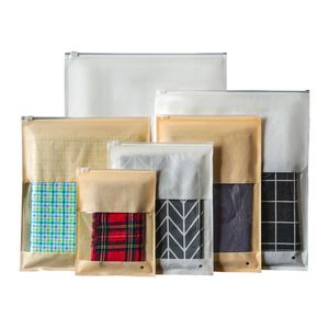 Одежда высокого класса Kraft Paper Bag Сумка с большим окном для отверстия для швейной одежды для одежды Магазин одежды упаковочный пакет LX5256