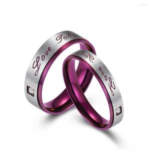 Anéis de casamento para homens Mulheres Cz Love Furen Purple Casal Band Ring Ring Aço inoxidável promessa de jóias da moda Presente do Dia dos Namorados