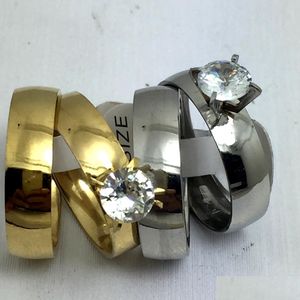 Couple Rings Wholesale 20 Pairs Gold Sier Men Women Couples Wedding Stainless Steel Rings Drop Delivery Jewelry Ring Dhm0B