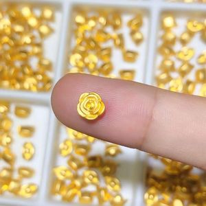 Cluster Rings 999 Pure 24K Yellow Gold Bracelet Women 3D Rose Flower Ring Handmade Weave