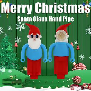 Wholesales Popular Merry Christmas Smoking Pipes Santa Claus 4 Inch Mini Oil Burner Pipe Hand Sicicone Bongs Glass Tank Water Pipe Small Dab Rigs