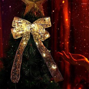 Strings LED String Lights Christmas Bow Ribbon Bows Lamp Tree Ornaments For Home Xmas Wreaths Wedding Party Decor