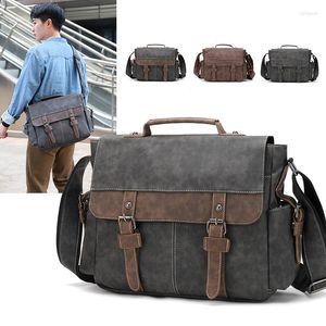 Briefcases Men's Vintage Designer Briefcase PU Leather Tote Business Office Man Messenger Bag Casual Solid Computer Laptop Handbag 2022