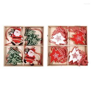Christmas Decorations 8Pcs Wooden Hanging Ornaments Hangable Wood Xmas Tree Santa Claus House Pendant Crafts For Home
