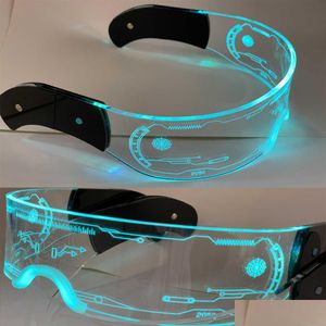 Andra motorcykeltillbehör LED Light Up Glasses Wireless Luminous With Dark Lens Glow Party Costume Solglasögon Bar Club KTV Disco Dhkea