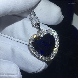 Hänghalsband verkligen tibetansk silverhalsband Big 6ct Heart of the Ocean Blue Sapphire Wedding for Women Jewelry Gift