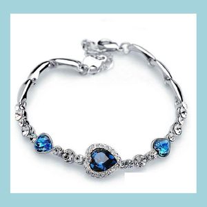 Braccialetti con ciondoli Braccialetti blu oceano Nastro placcato con strass di cristallo Braccialetto con ciondoli a cuore Braccialetto regalo Gioielli Drop Delivery Dhw0G