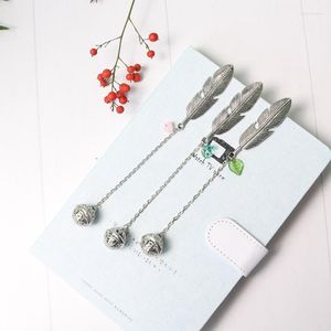 Linglong Bookmark Student Reading Page Marker Metal Book Clip Pendant Marks Leaf Chain Flowers Teacher Gift Stationery