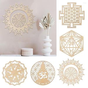 Table Mats 1pcs Wood Flower Of Life Energy Mat Sacred Geometry Wall Ornaments Art Home Decor Laser Cut Handmade Coasters
