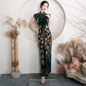 Ethnische Kleidung Übergröße 4XL Orientalisches Kleid Pailletten Blume Cheongsam Frauen Slim Qipao Elegante Abendparty Kurzarm Vestidos KK4142